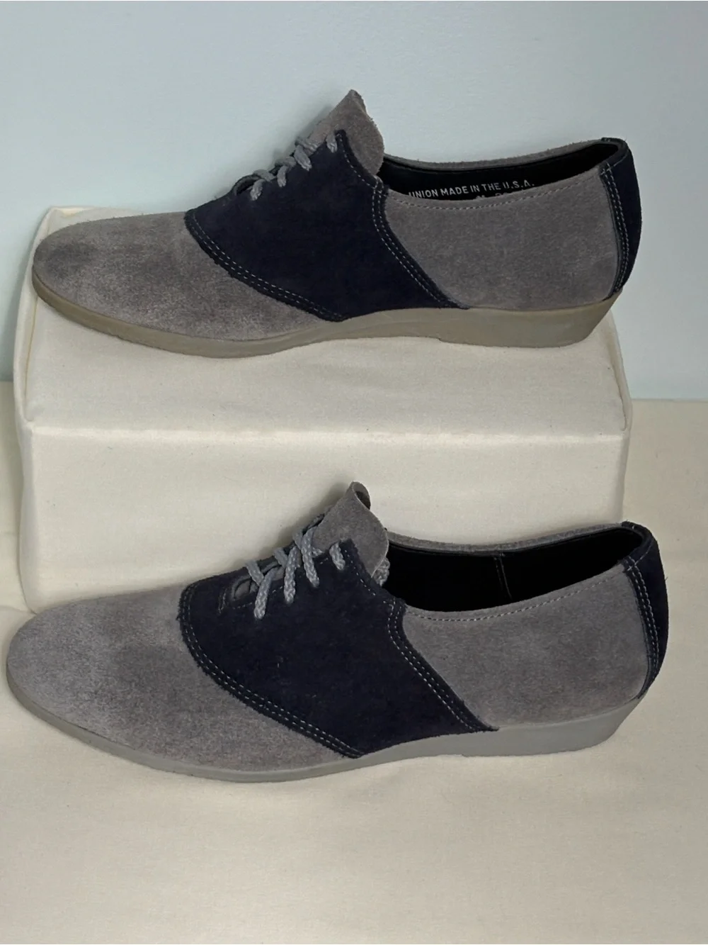 Women’s Armadillo Two-Tone Gray&Navy Suede Oxford Flats-Stylish Casual Loafers